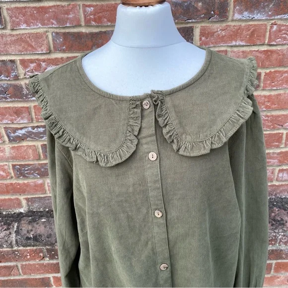 BNWT George Size 18 Khaki Green Cord Collared Top Blouse 100% Cotton Long Sleeve - Picture 5 of 13